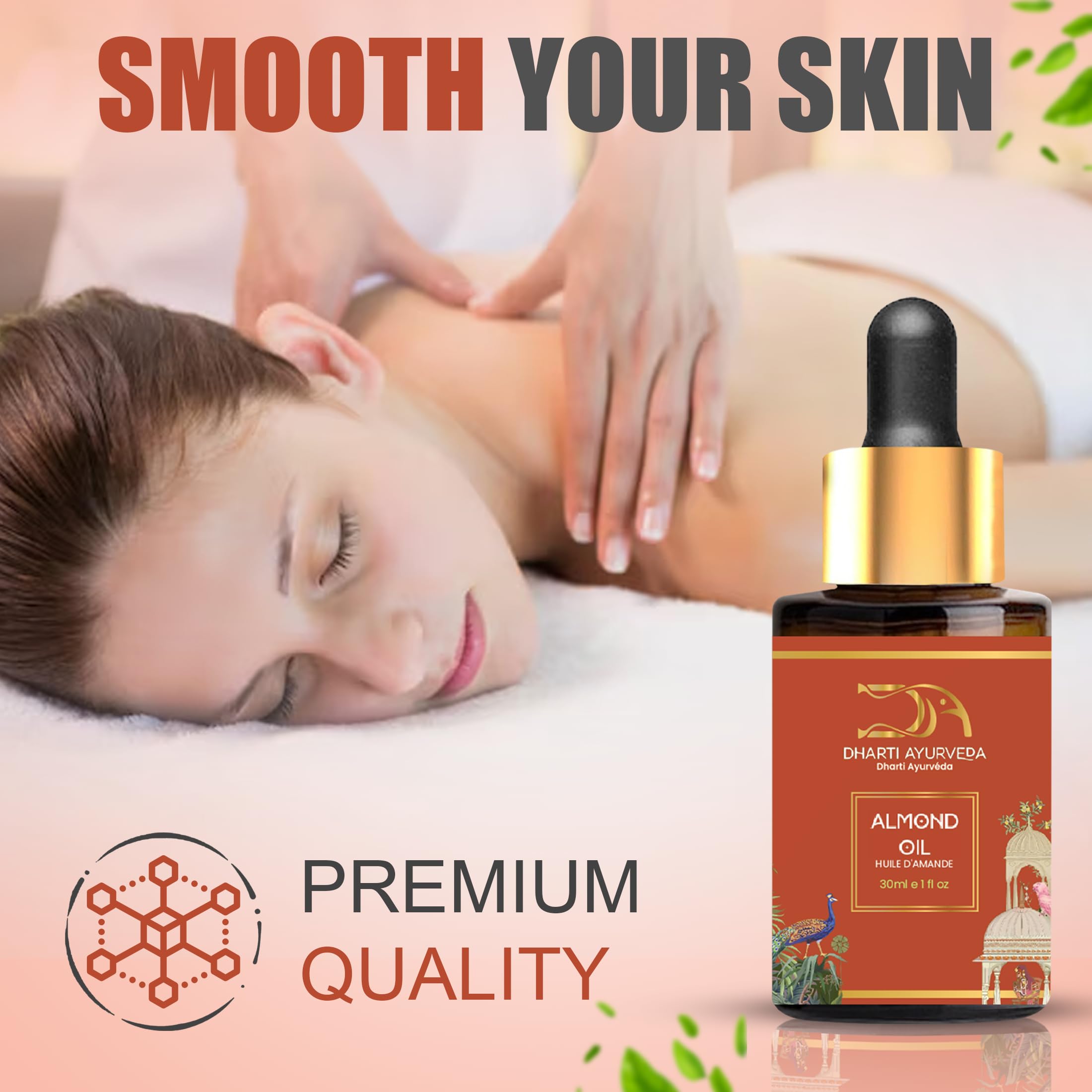 Dharti Ayurveda Sweet Almond Oil pour shows easy, mess-free dispensing.