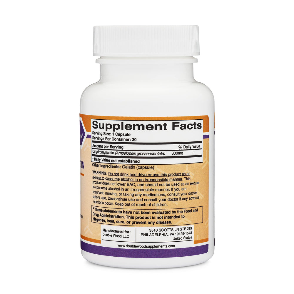 DHM Depot Dihydromyricetin ingredients label communicates transparency and trust.