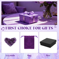 Gift box and velvet bag accompany the Dhthdrh amethyst heart.