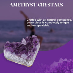 Amethyst heart placed in living room adds gentle glow.