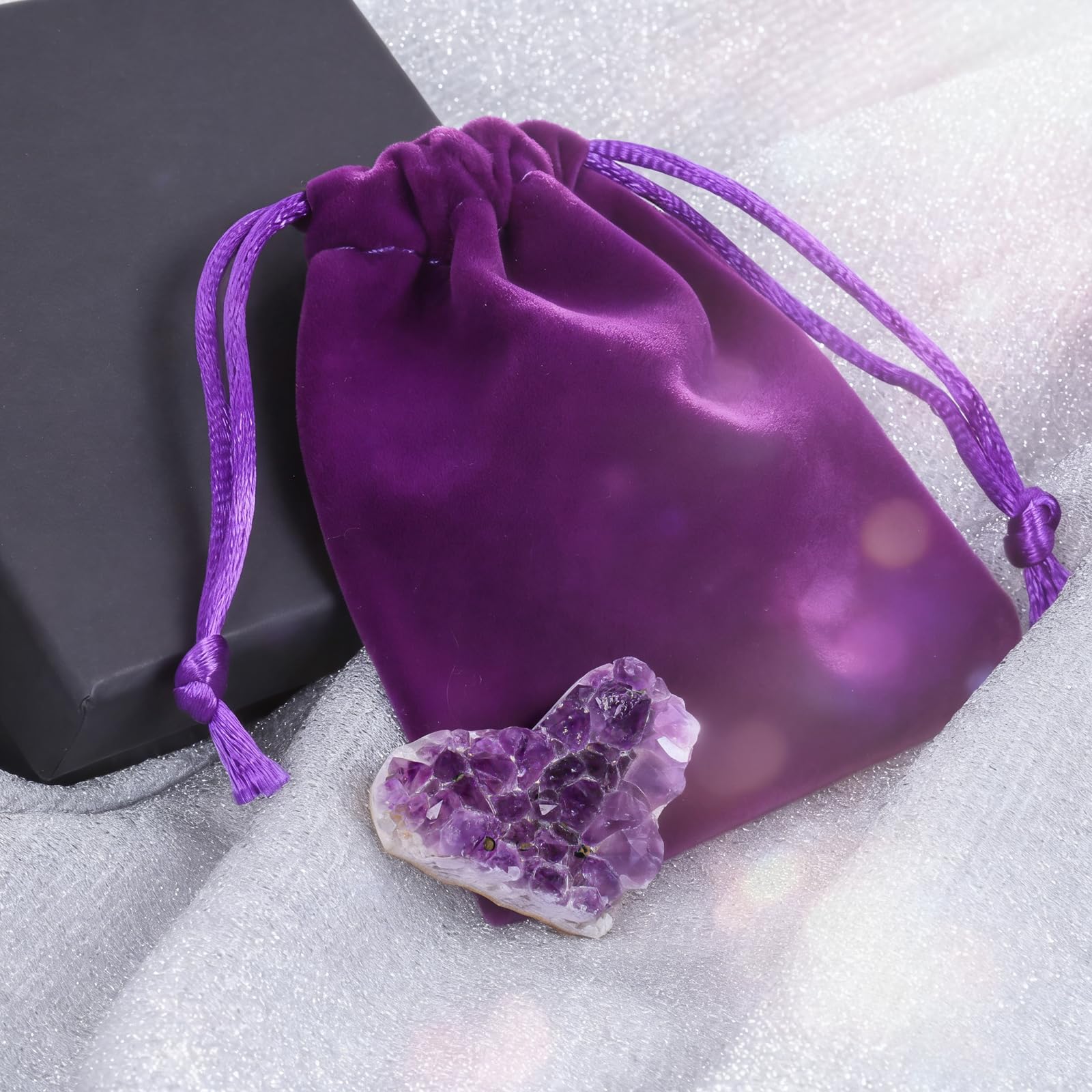 Meditation space enriched by amethyst heart for calm atmosphere.