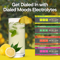 DIALED MOODS Citrus Circuit packet close-up showing sugar-free formula