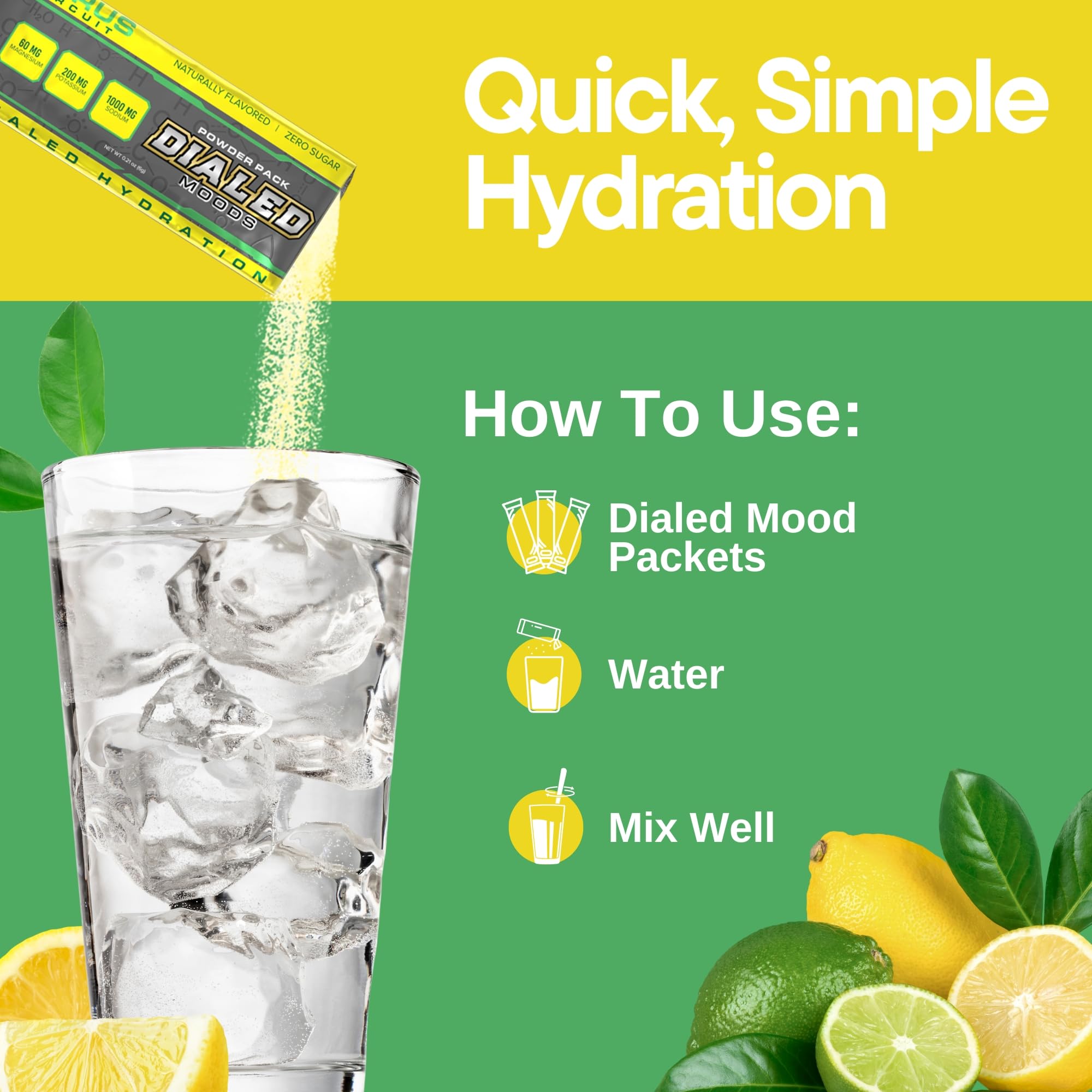 DIALED MOODS Citrus Circuit travel-friendly hydration packets on the go