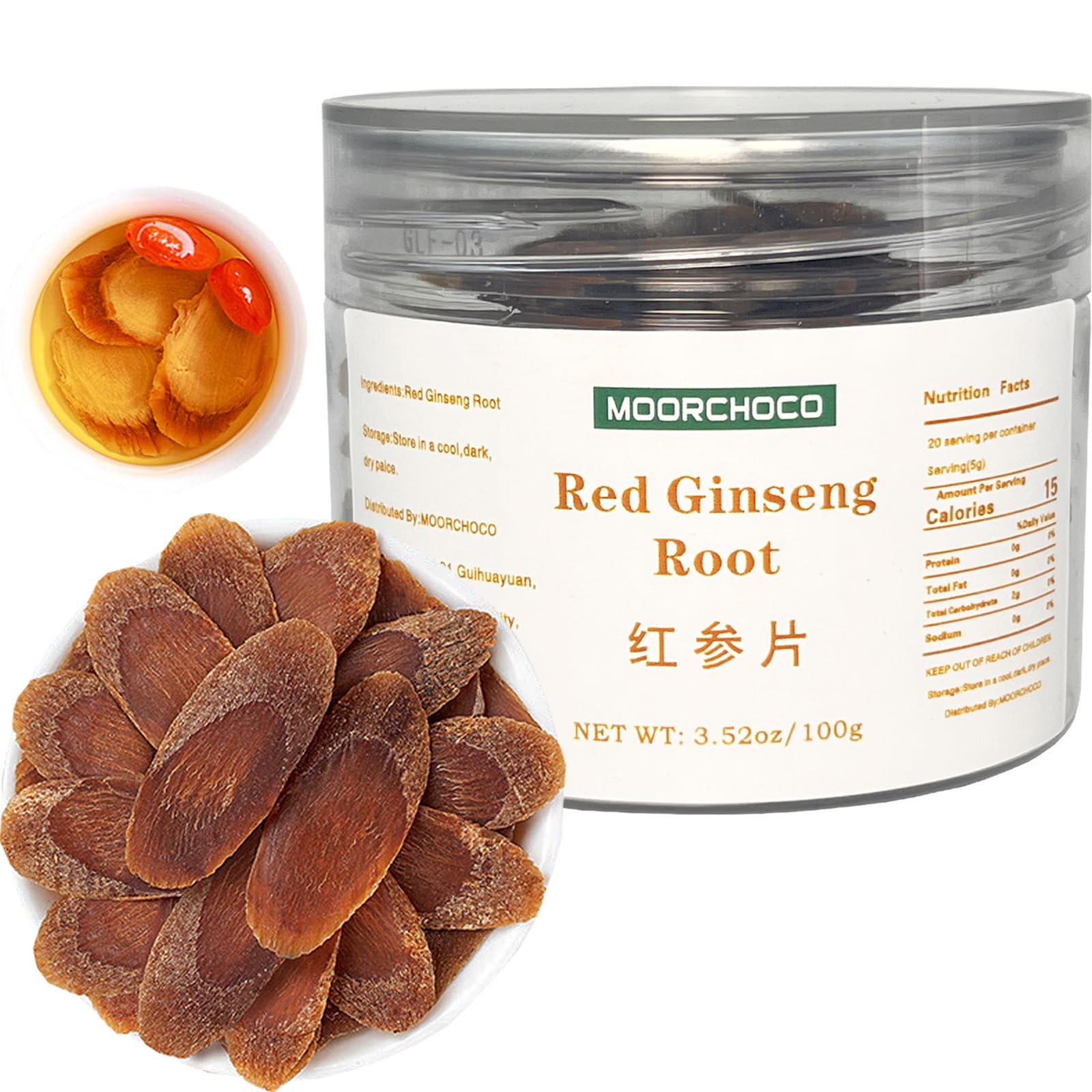 Dian Mai Hao red ginseng slices packaging highlights sugar-free, premium herbal roots.