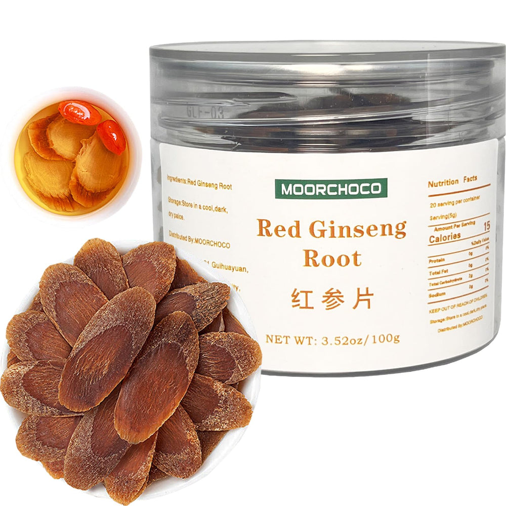 Dian Mai Hao red ginseng slices packaging highlights sugar-free, premium herbal roots.