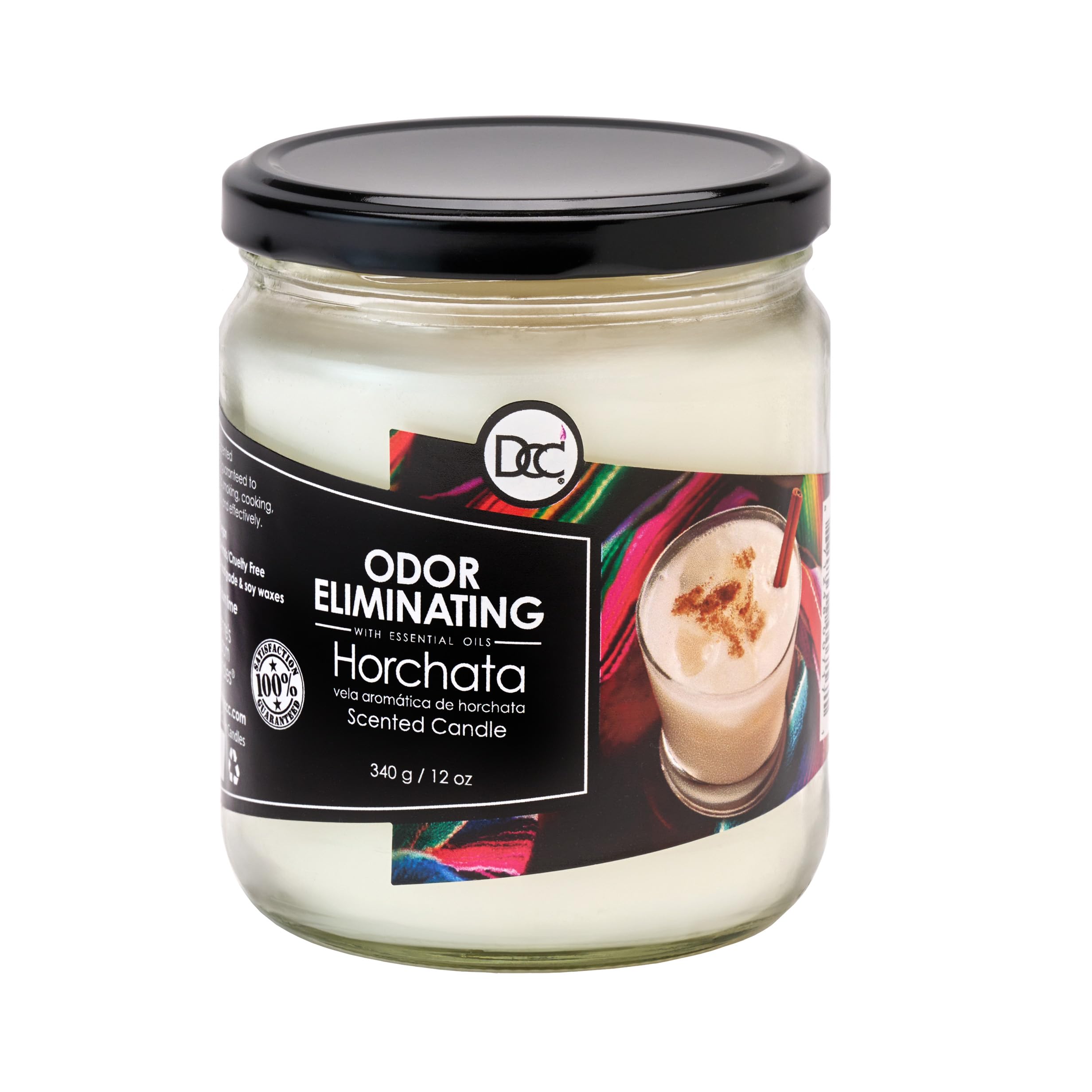 Dianne's Horchata odor-elimination candle closeup reveals premium soy blend for clean burn.