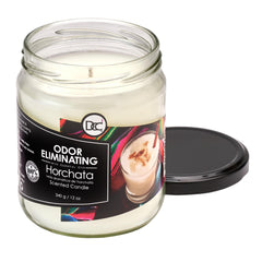 Dianne's Horchata label closeup emphasizes fragrance quality and odor-elimination technology.