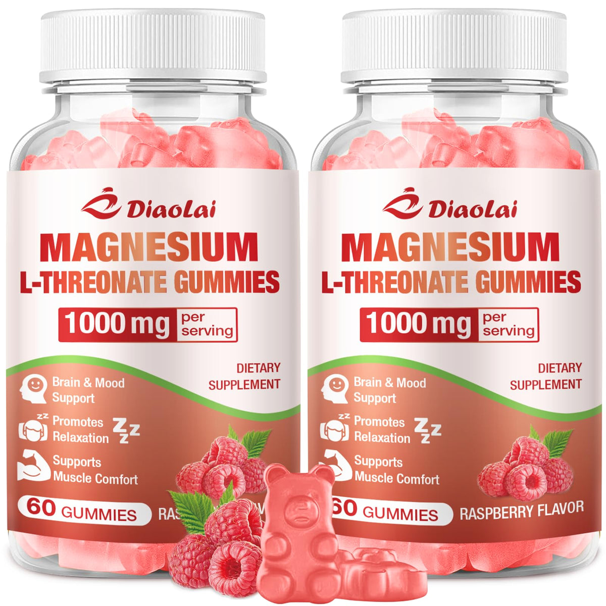 DIAOLAI magnesium L-threonate gummies bottle pour for daily focus and alertness.