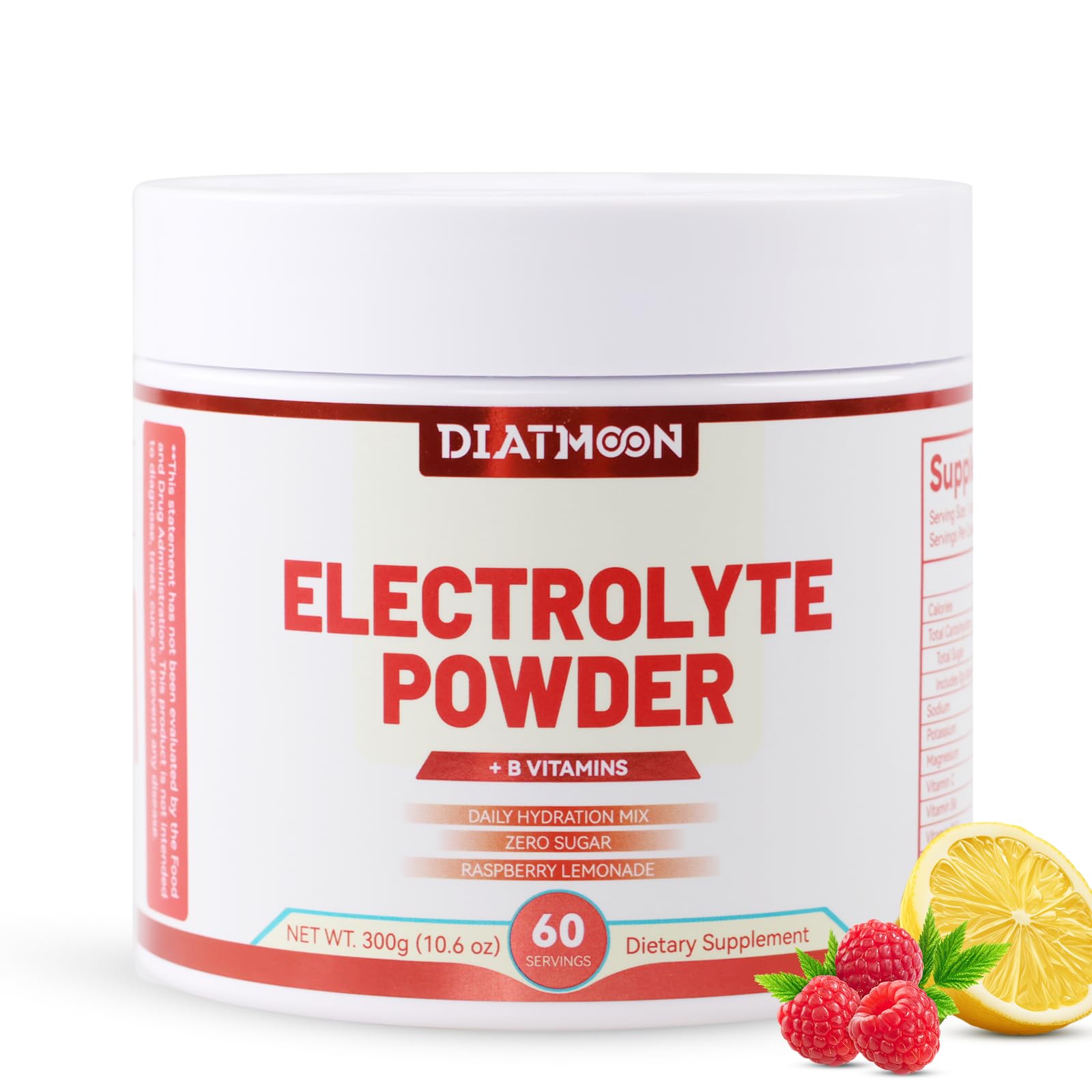 DIATMOON Raspberry Lemonade Electrolytes Powder in a glass for refreshed hydration during workouts