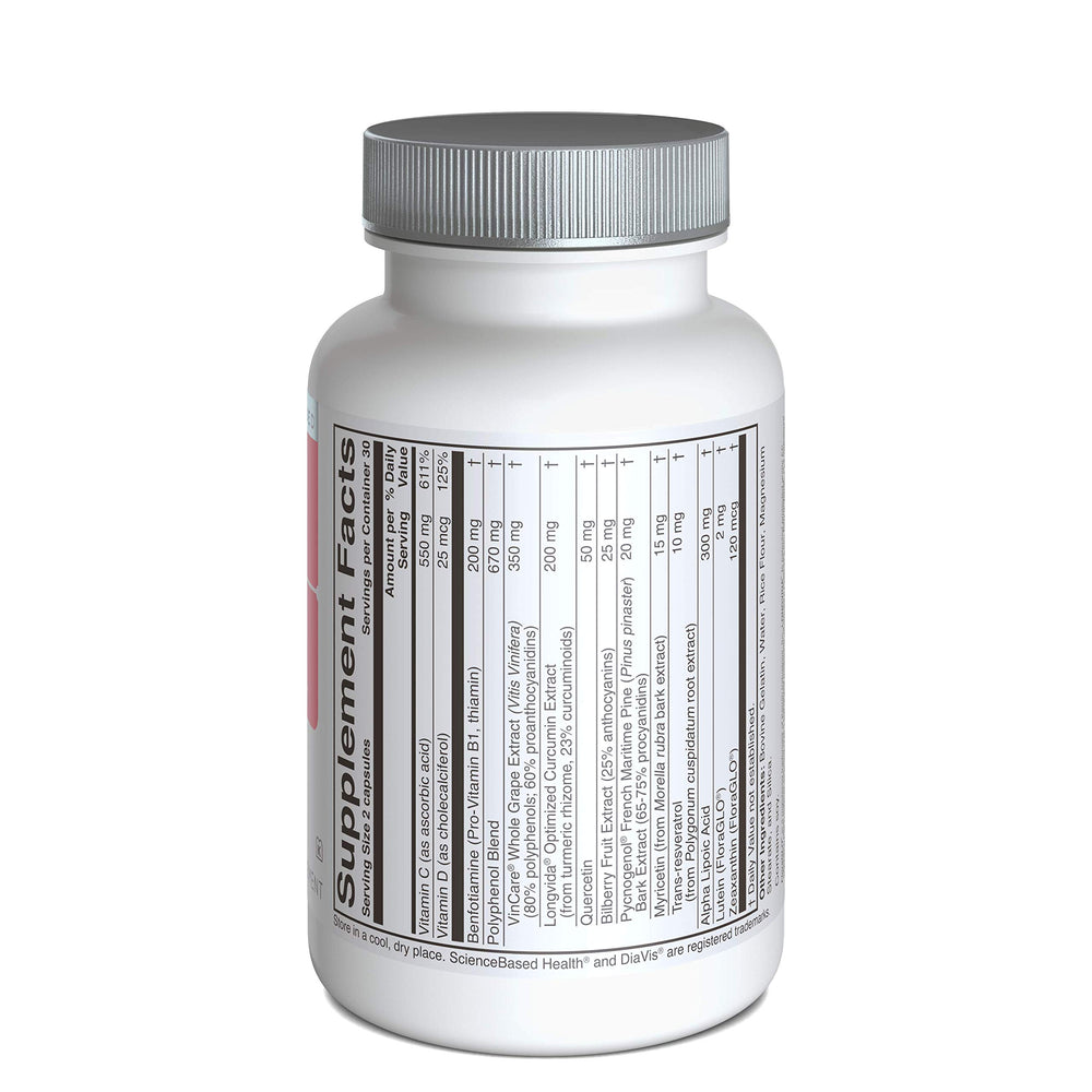 DiaVis graphic showing VinCare grape extract and curcumin as part of the antioxidant complex.