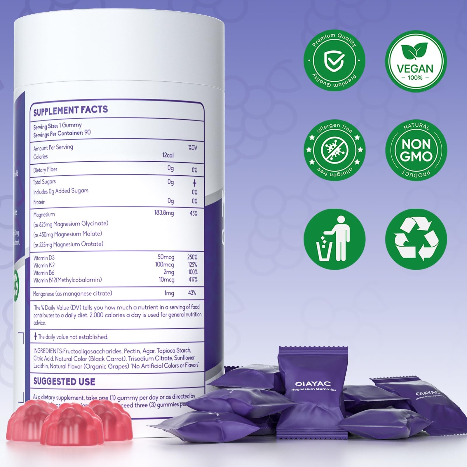 DIAYAC vegan magnesium chewables for plant-based diets