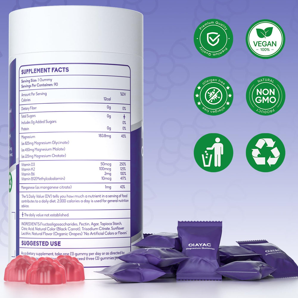 DIAYAC vegan magnesium chewables for plant-based diets