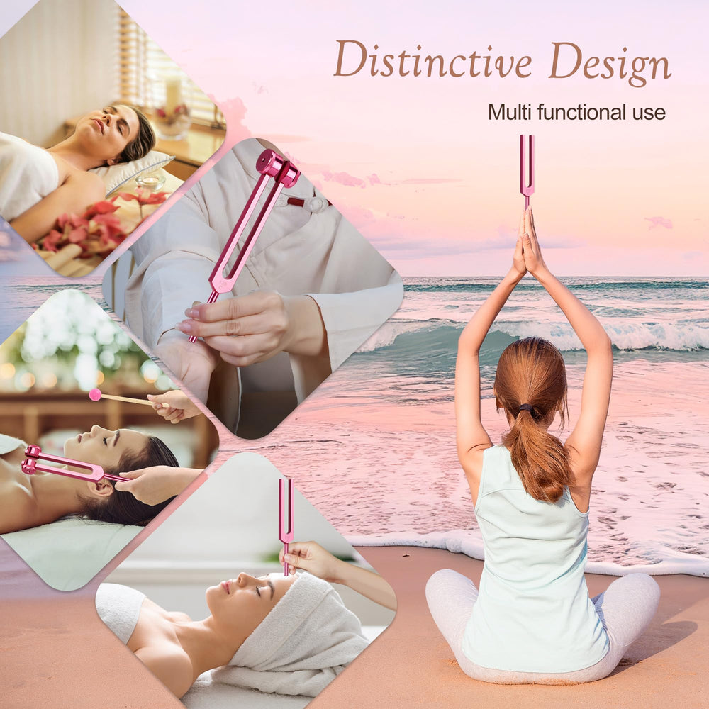 DiDiBirDi pink tuning fork set with accessories for yoga and meditation