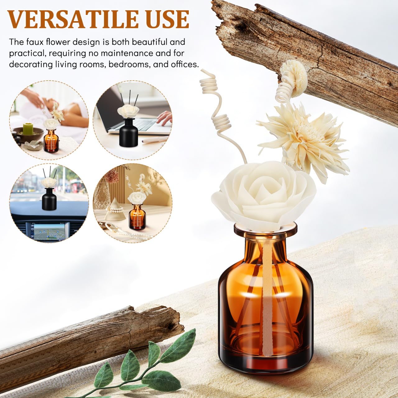 Didiseaon diffuser-flowers set provides decorative fragrance without mess.