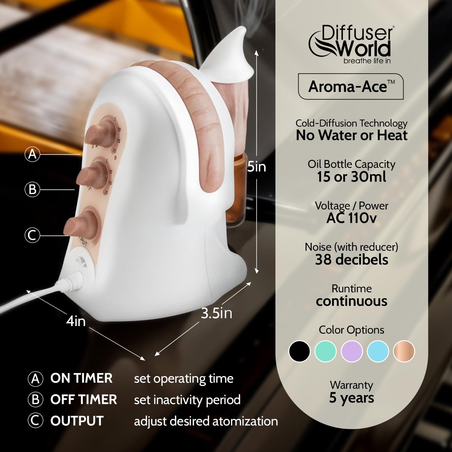 Sound reducer included for quieter aromatherapy diffusion