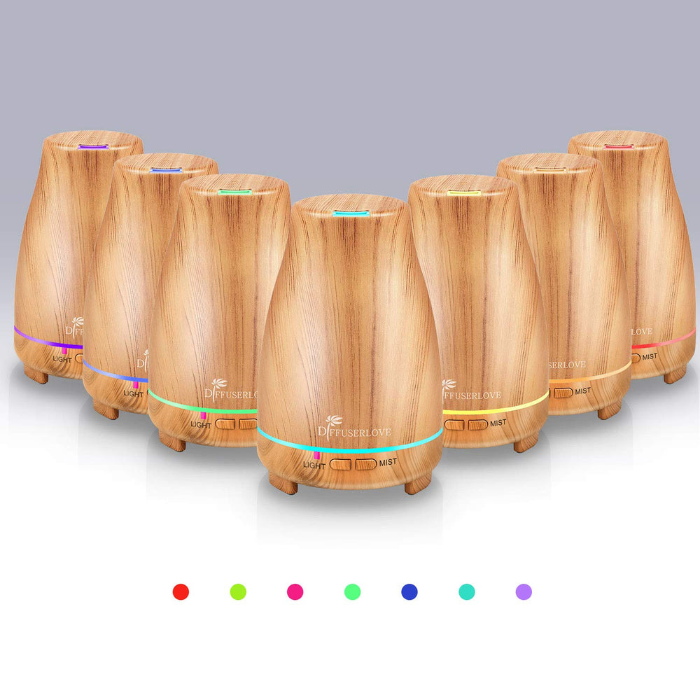 Diffuserlove seven-color LED lights create ambient mood lighting for relaxation.