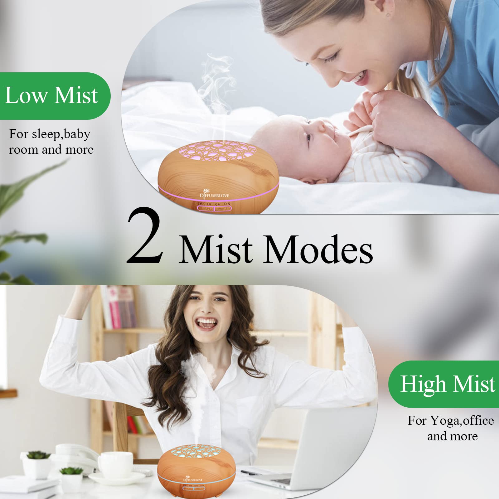 Diffuserlove 7 LED lights offer customizable ambience to suit any mood.