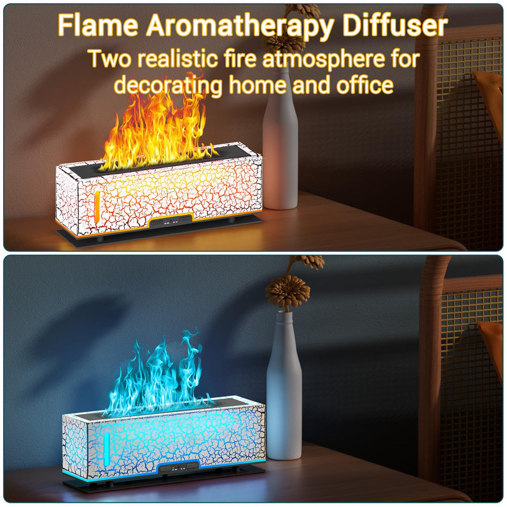 Diffuserlove flame diffuser showing two flame colors for cozy home ambience