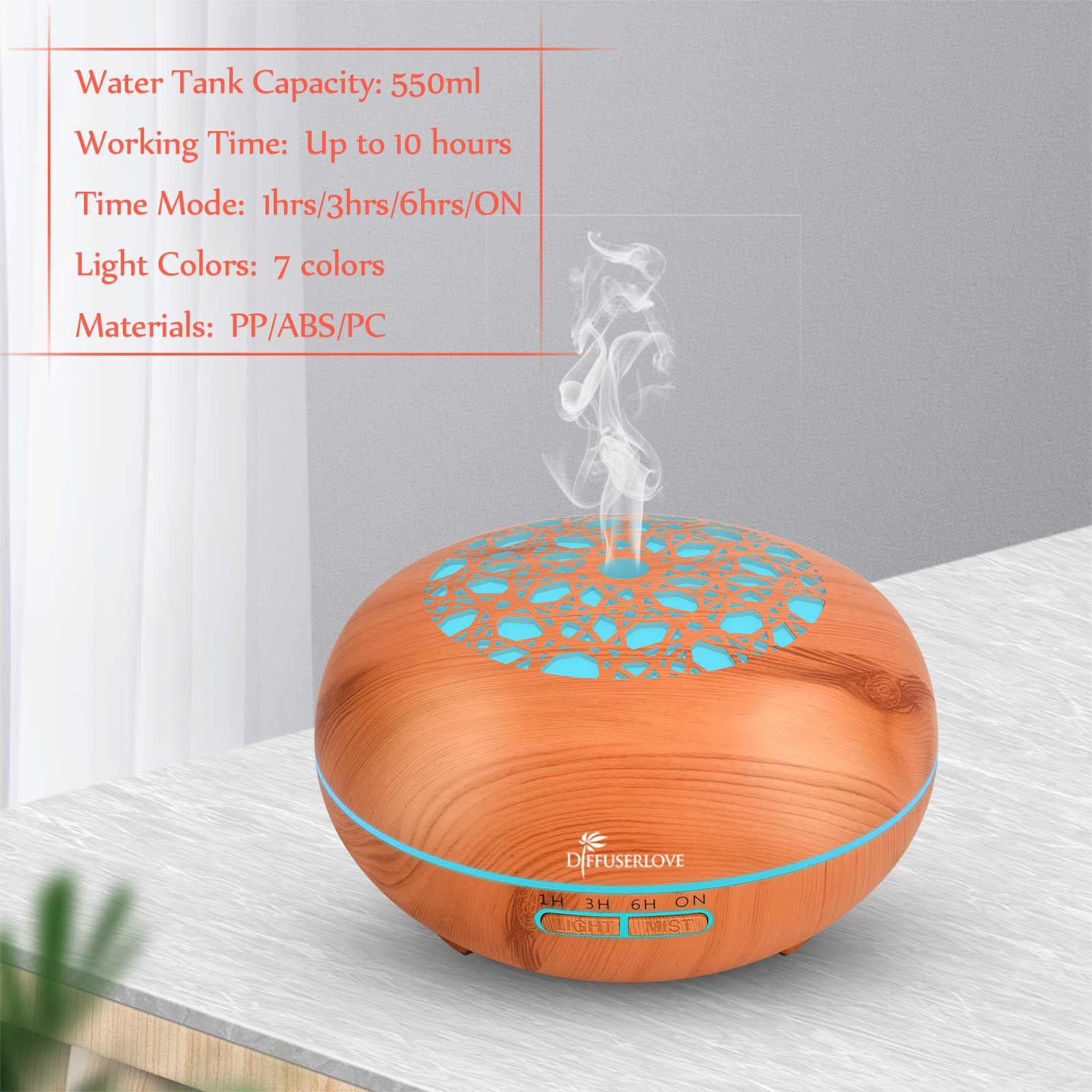 Diffuserlove portable design makes bedroom, office, or kitchen use easy.