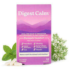 Digest Calm bottle front view, natural herbal relief for occasional indigestion.