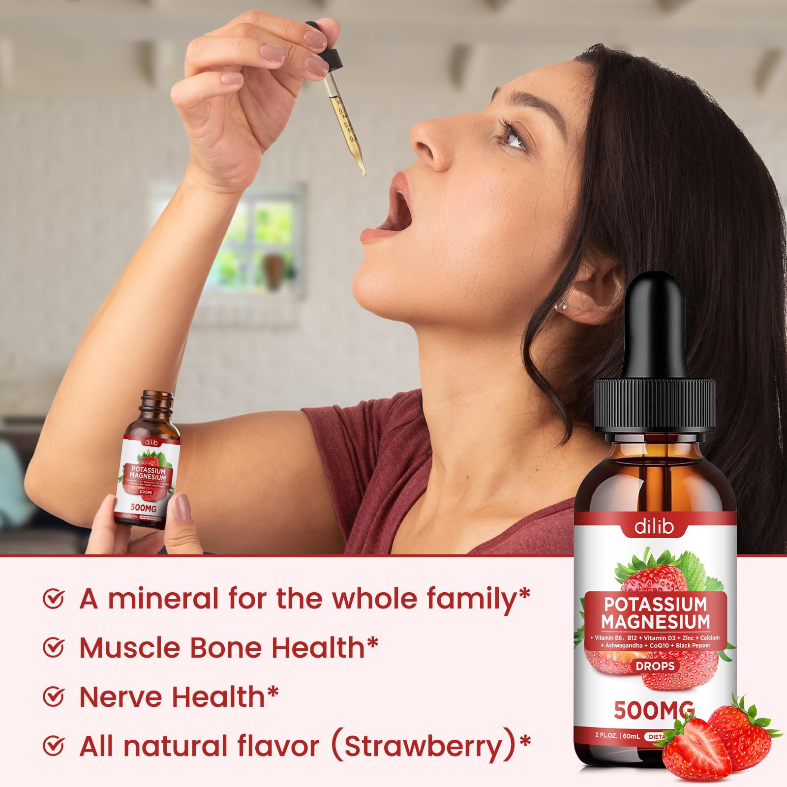 Dilib bottle on kitchen counter, suggesting family-friendly nutrition