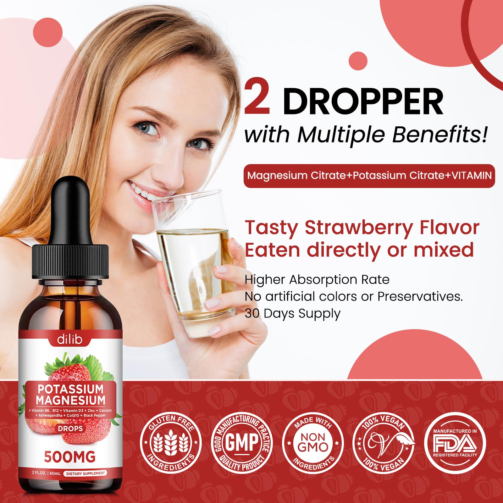 Dilib drops dispensed on a teaspoon for easy daily dosing