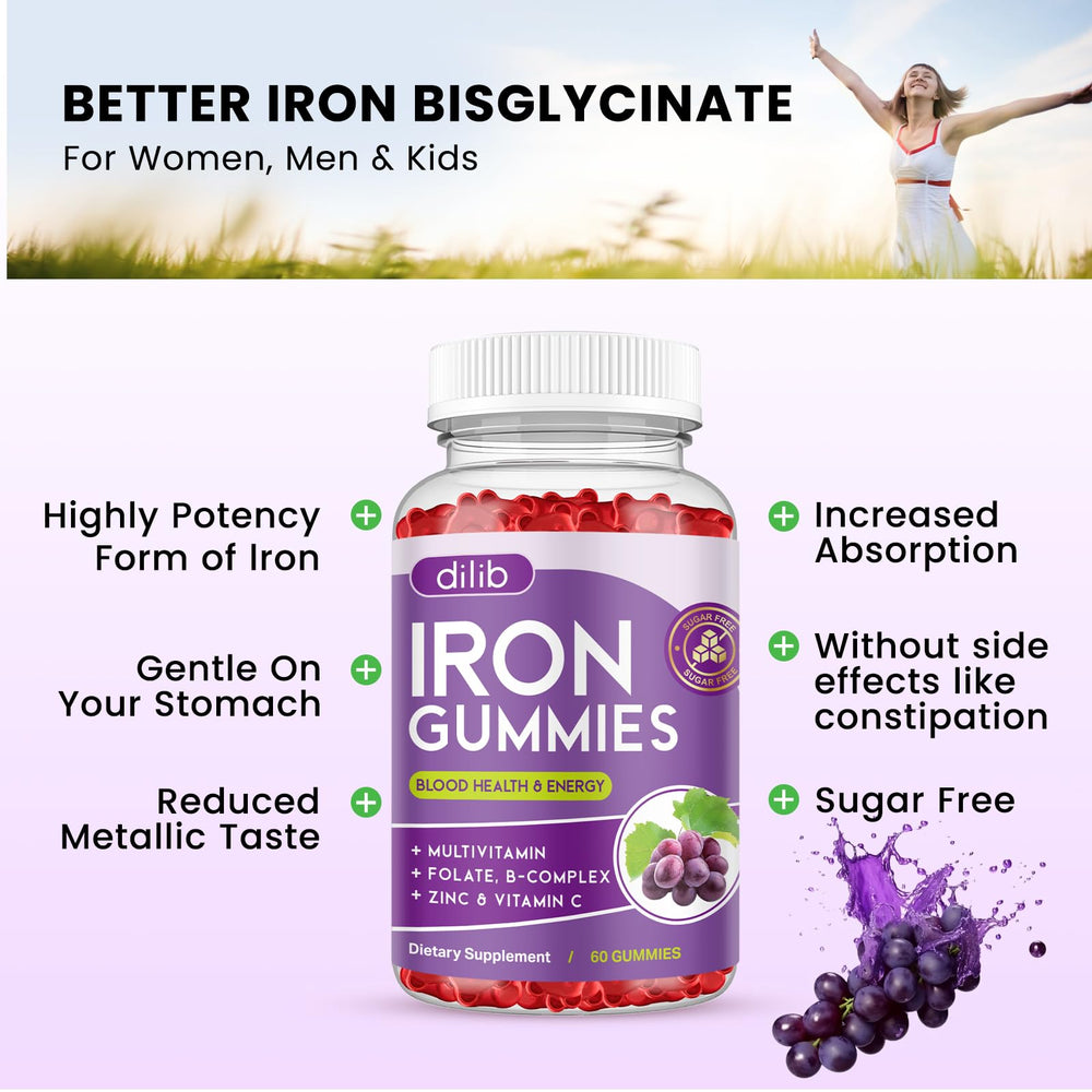 Dilib Iron Gummies grape chew close-up for tasty iron intake