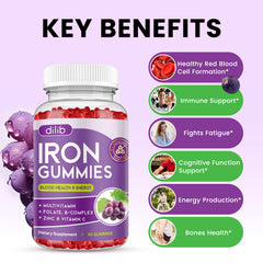 Dilib Iron Gummies nutrition ingredients chart highlighting minerals and vitamins