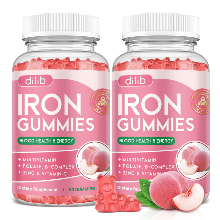 Dilib Iron Gummies peach flavor bottle for everyday energy support