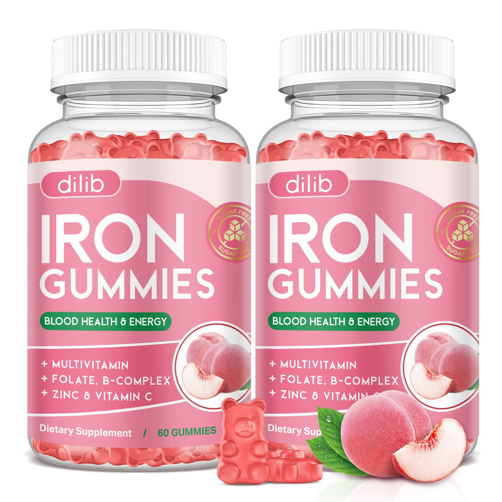 Dilib Iron Gummies peach flavor bottle for everyday energy support