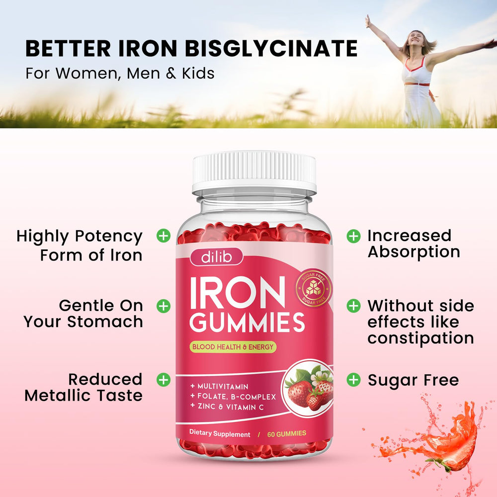 Dilib Iron Gummies gummies on a white surface for quick, tasty dosing.
