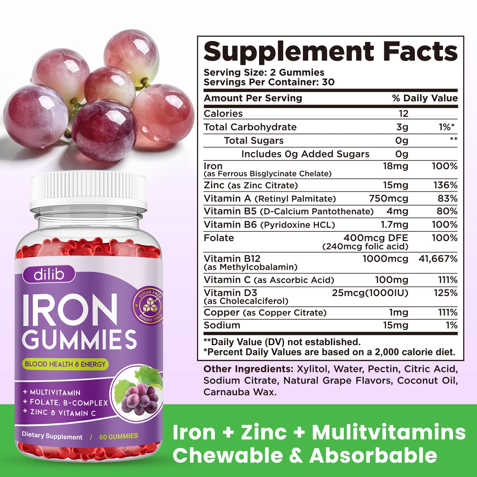 Dilib Iron Gummies vegan gluten-free dairy-free for a healthy lifestyle