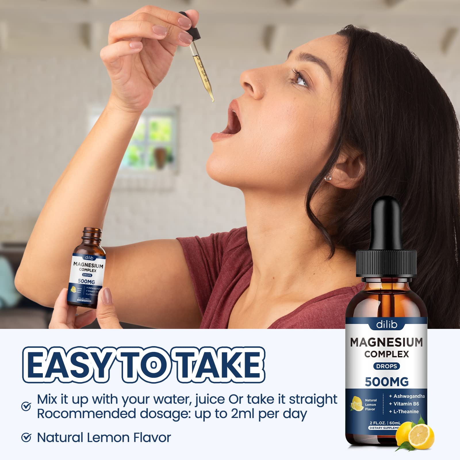 Dilib lemon flavor drops on the bottle label