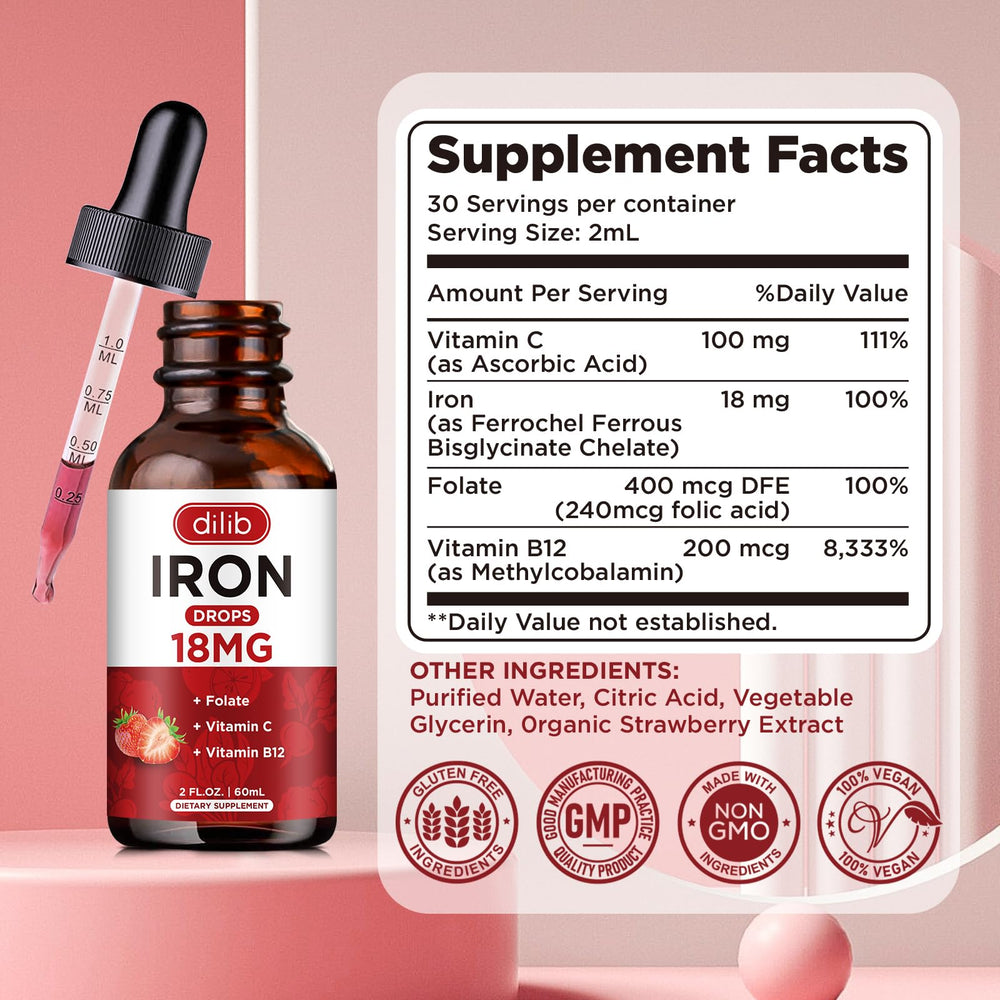 Dilib liquid iron strawberry ready-to-use bottle fits daily routines.