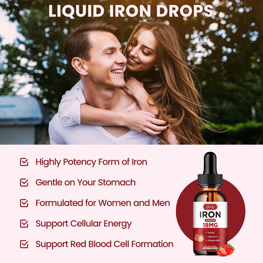 Dilib liquid iron strawberry label provides clear nutrition details for informed use.