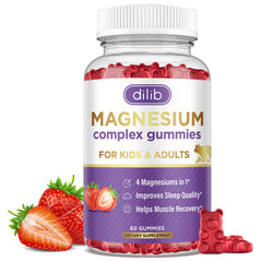 Dilib Magnesium Complex Gummies front label displaying four forms for absorption.