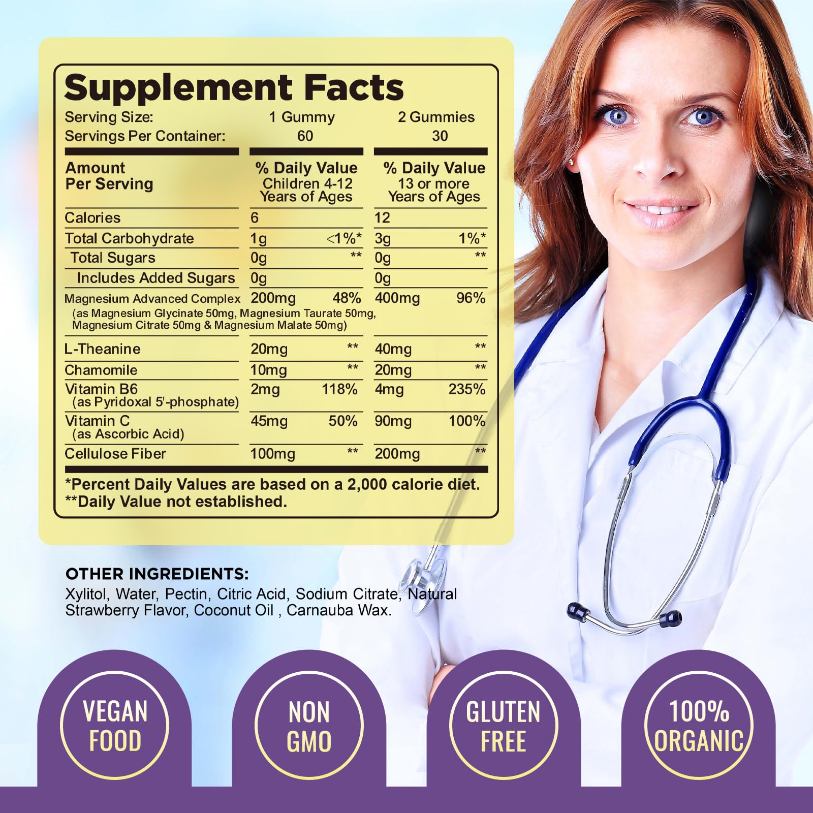 Dilib Magnesium Complex Gummies gluten-free and dairy-free packaging highlight.