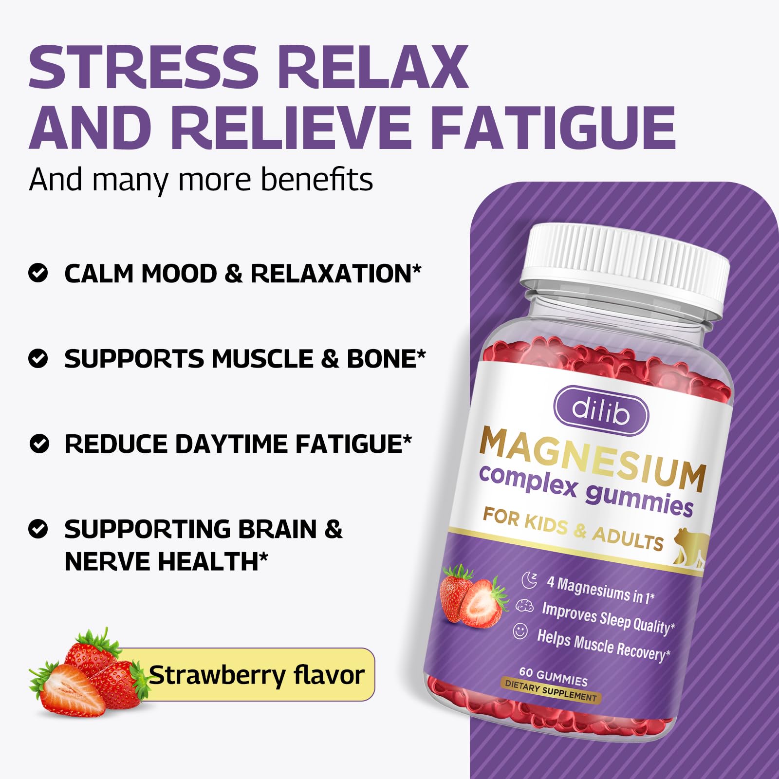 Dilib Magnesium Complex Gummies vegan non-gmo label visible on packaging.