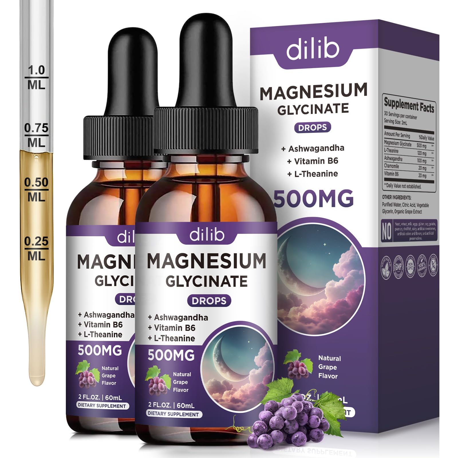 Dilib magnesium glycinate drops bottle with 500 mg formula for daily wellness