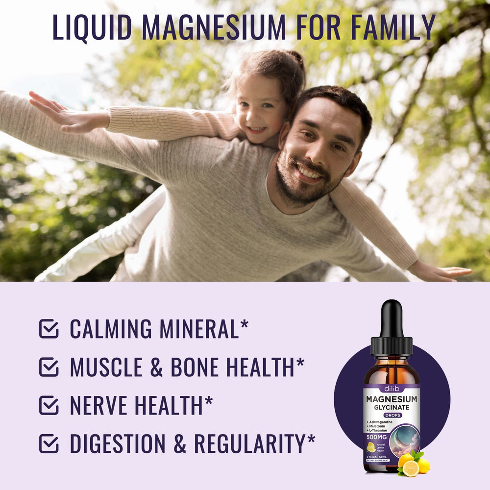 Dilib Magnesium Glycinate Drops dropper pour enables easy dosing for stress relief