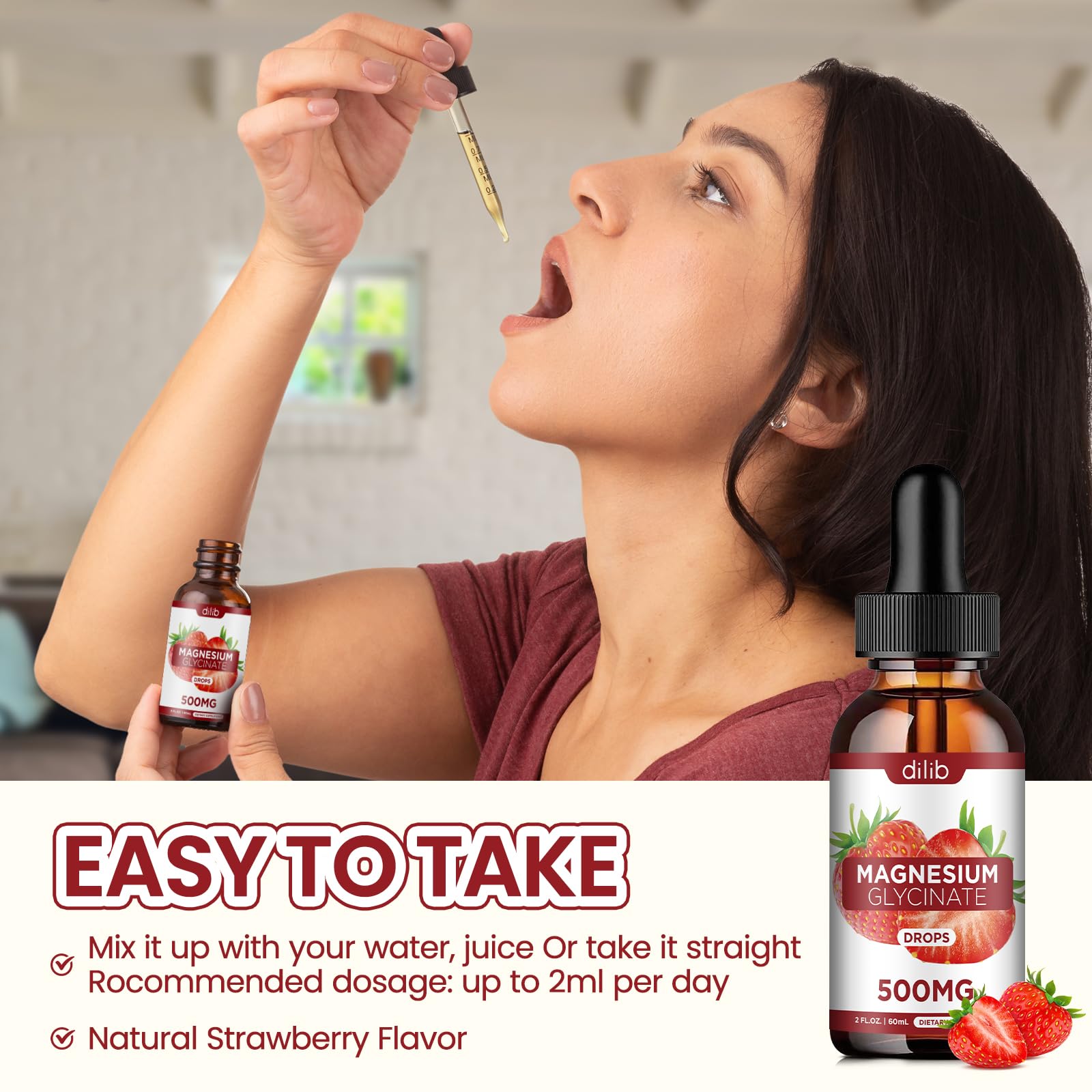 Dilib bottle on kitchen counter conveys easy at-home mood and sleep support.