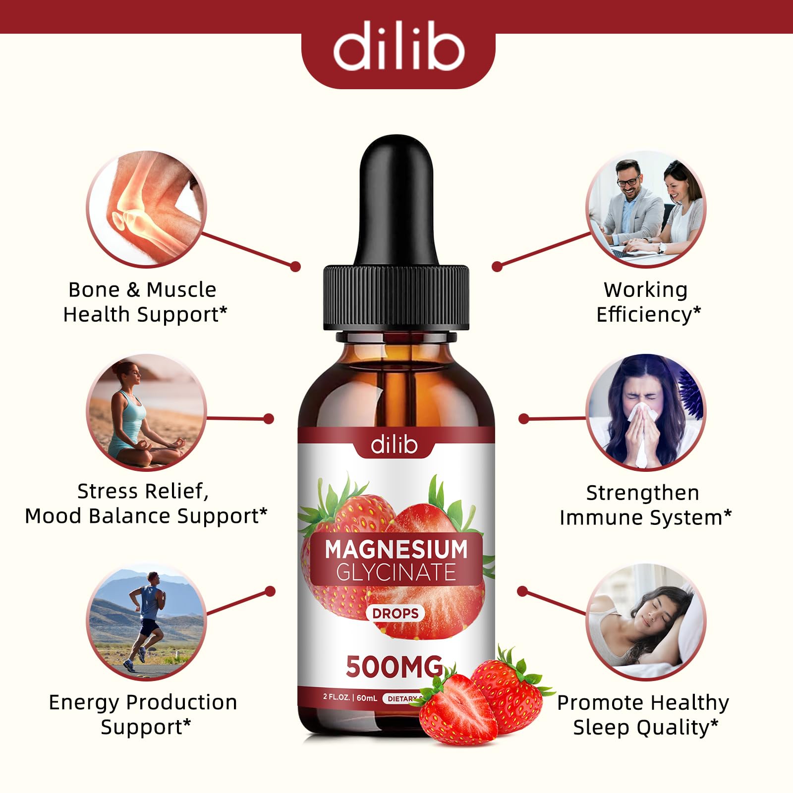 Dilib Magnesium Glycinate Drops label detail shows vegan formula for everyday wellness