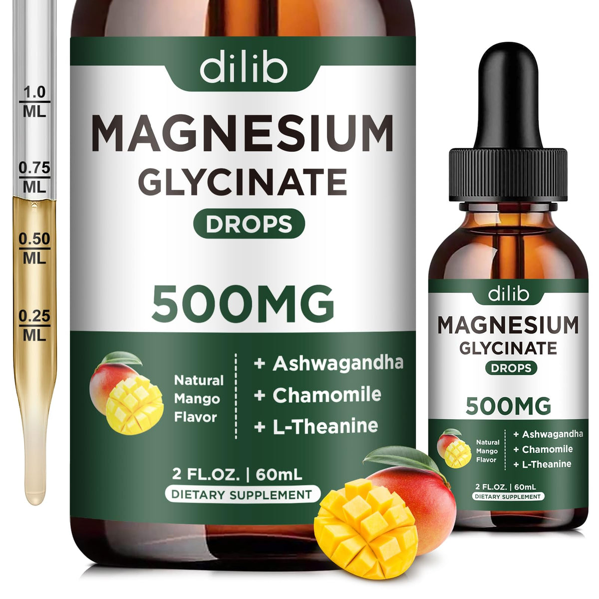Dilib magnesium glycinate drops mango bottle for a calm daily routine.