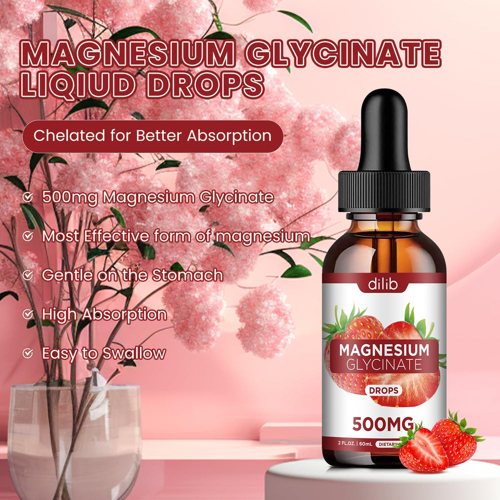 Dilib Magnesium Glycinate Drops pour demonstrates easy dosing and stomach-friendly formula.