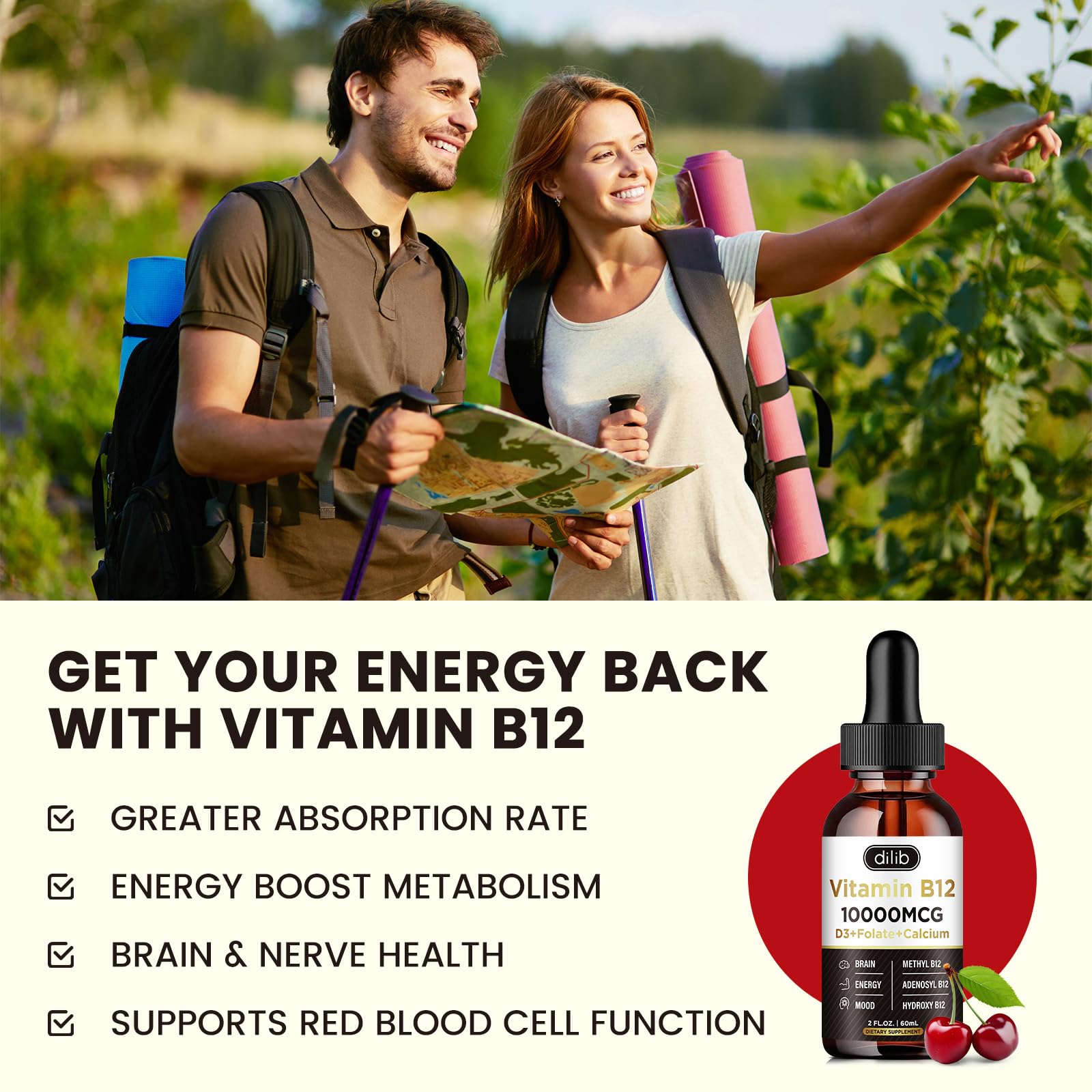 Dilib B12 drops under tongue for faster absorption and energy support.