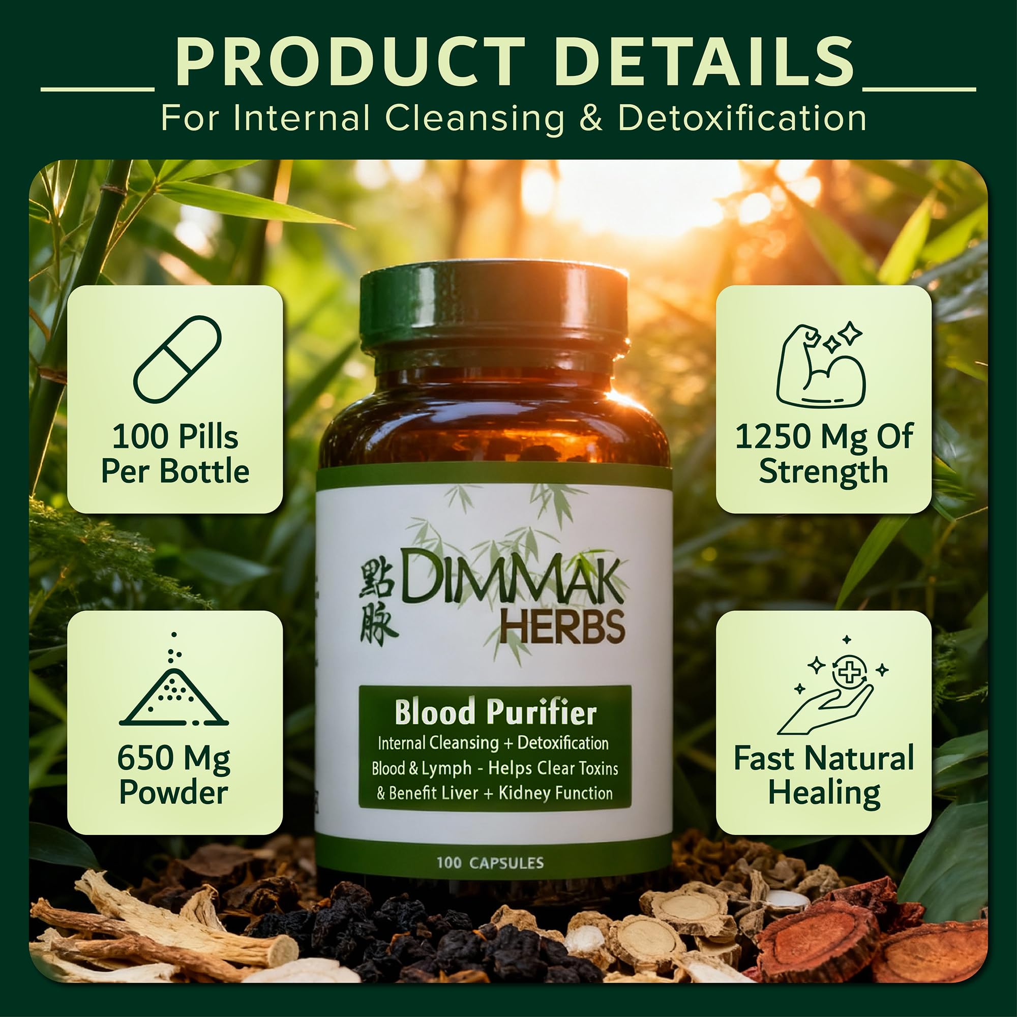 Dimmak Herbs Blood Purifier ingredients showcase herbal detox blend.