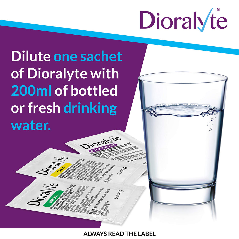 Dioralyte Citrus sachets box on shelf for hydration on the go.
