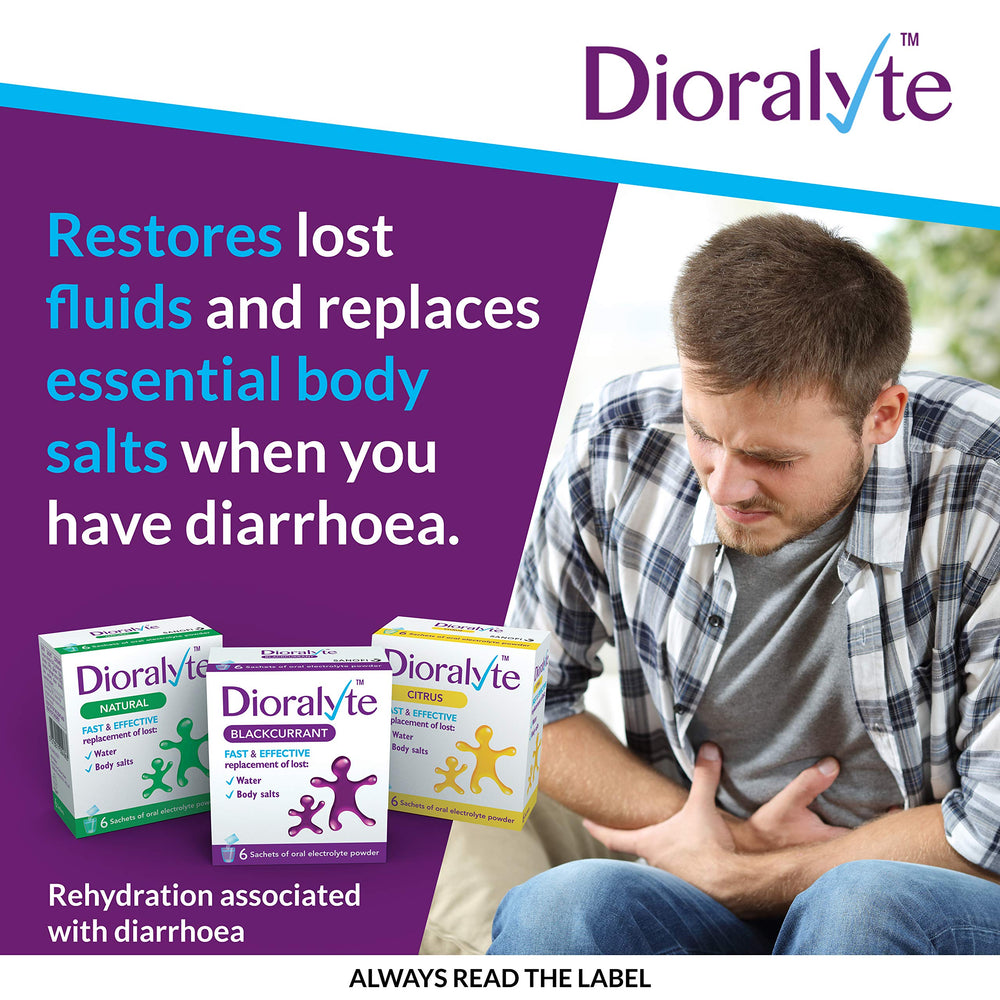 Dioralyte Citrus sachets with water, simple hydration routine.