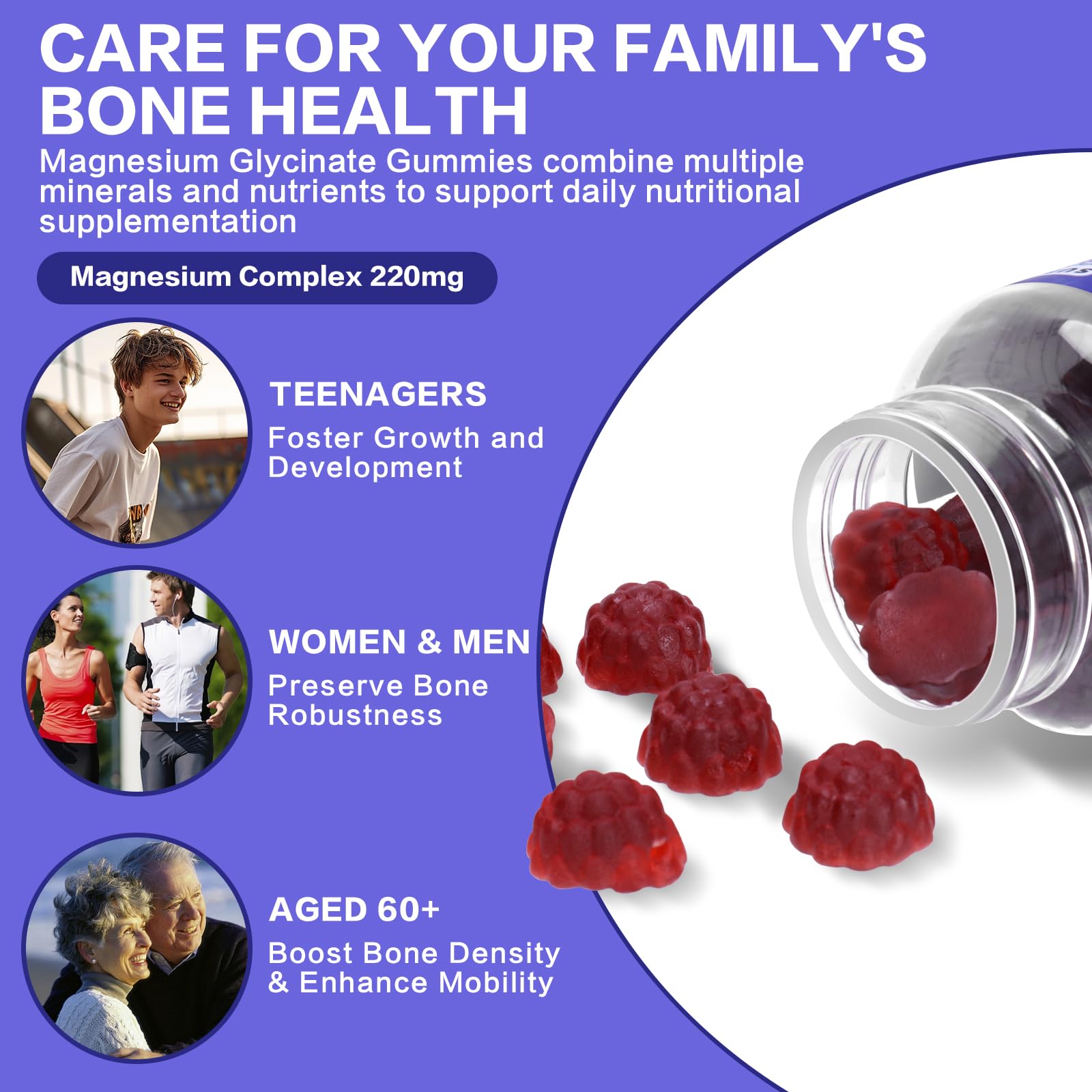 Close-up of Ditasum gummies highlighting strawberry flavor and smooth digestion.