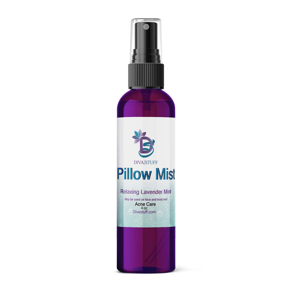 Diva Stuff Pillow Mist bottle front view for calming sleep and fresh aroma.